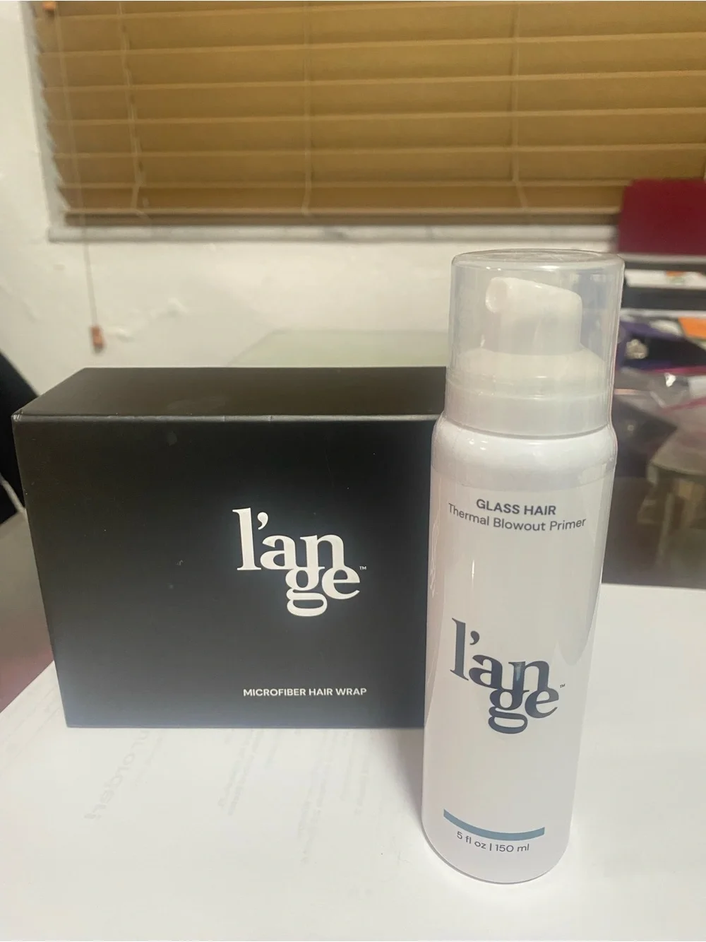 L’ange Set: Glass Hair Thermal Blowout Primer and Microfiber hair wrap.